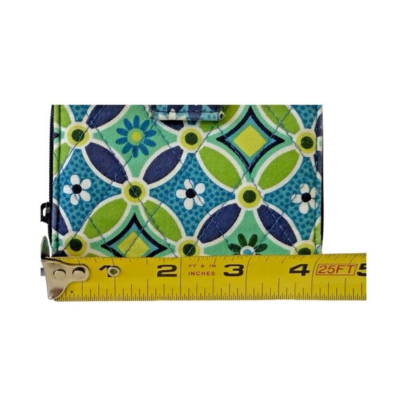 Vera Bradley Wallet "Daisey Daisey" Pattern Navy Blue Green Teal Quilted Fabric - Picture 6 of 7